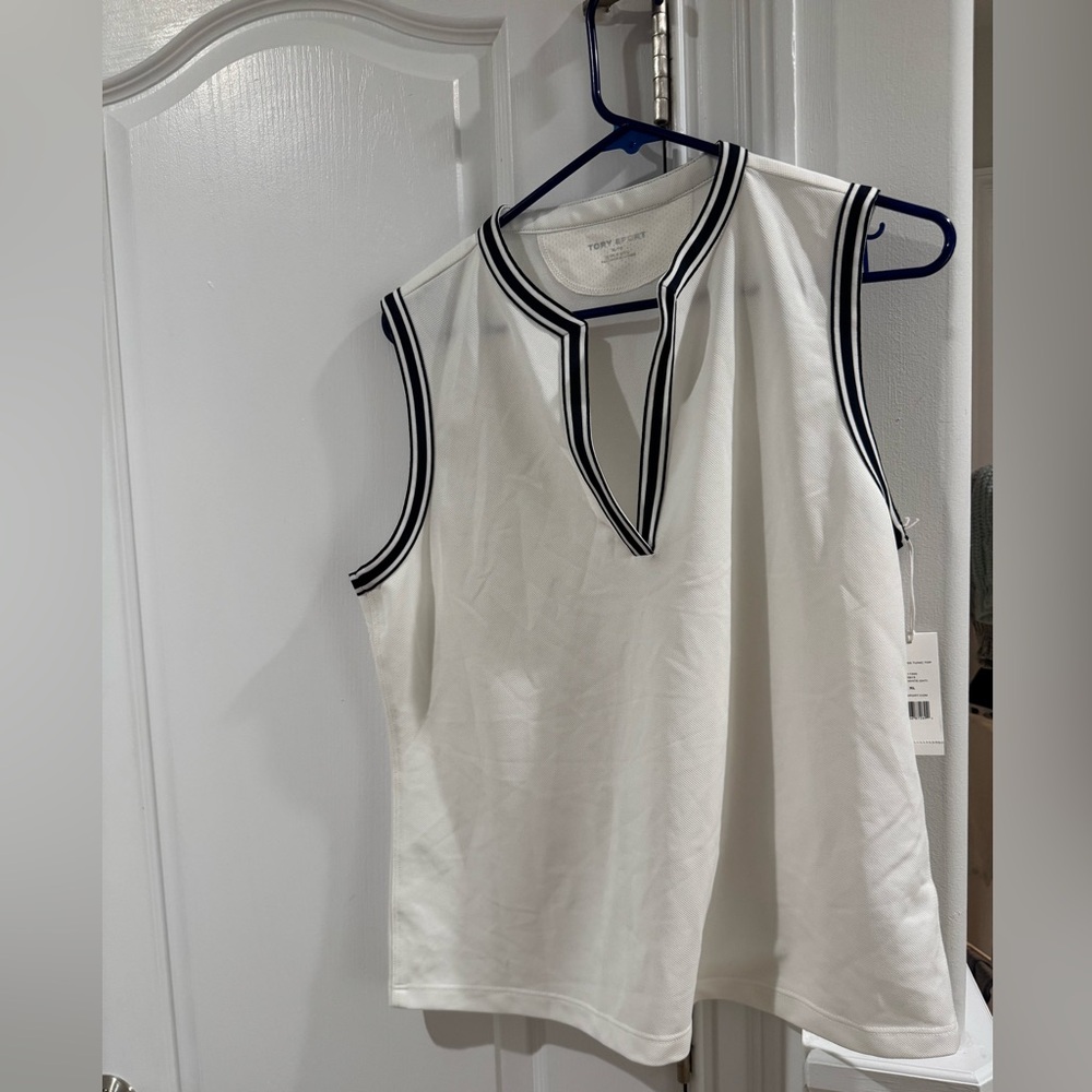 Tory Burch (Tory sport)  White Tank Top with Navy Trim. Brand new with tags